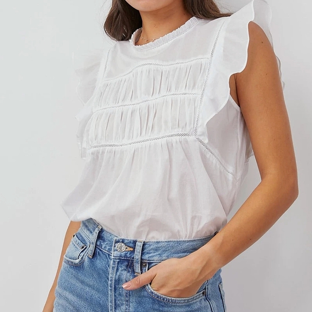 Rails Filomena White Boho Flutter Sleeve Ruffle‎ Lace Top Xtra Small Revolve